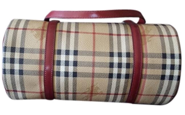 Burberry Beige Plaid with Maroon Straps Not Sure How To Describe Shoulder Bag