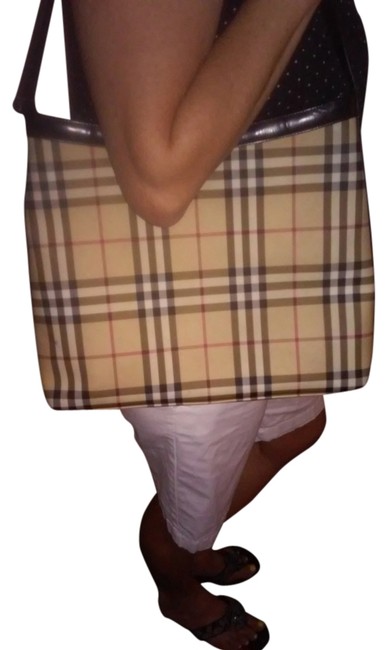 Burberry Big Roomy Plaid Canvas Shoulder Bag