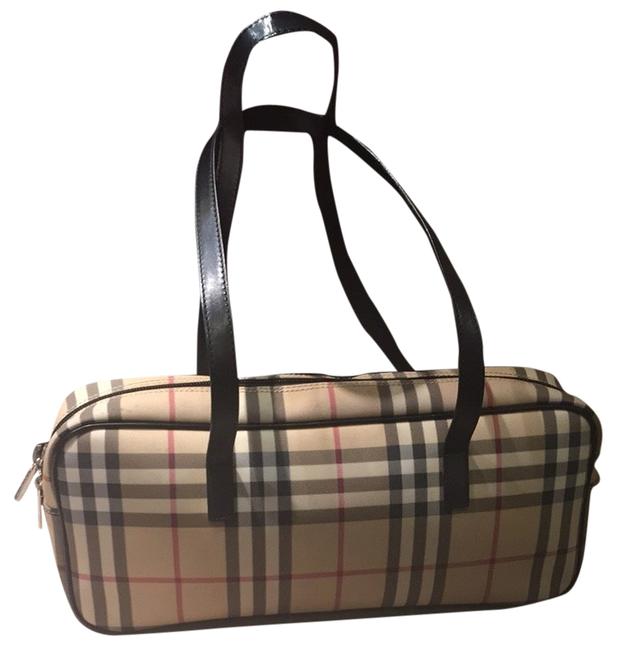 Burberry Black Leather Coated Canvas Shoulder Bag