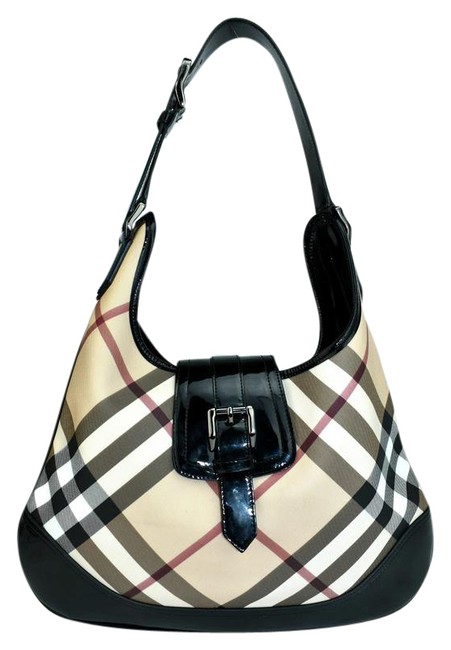 Burberry Black Nova Check ToteBeige Leather Shoulder Bag