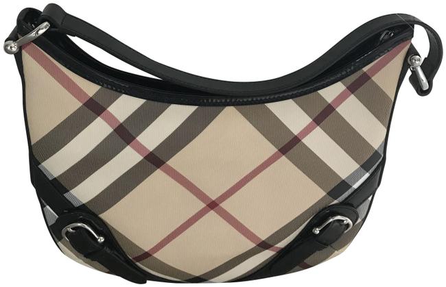 Burberry Black Tan Plaid Cowhide Leather Shoulder Bag