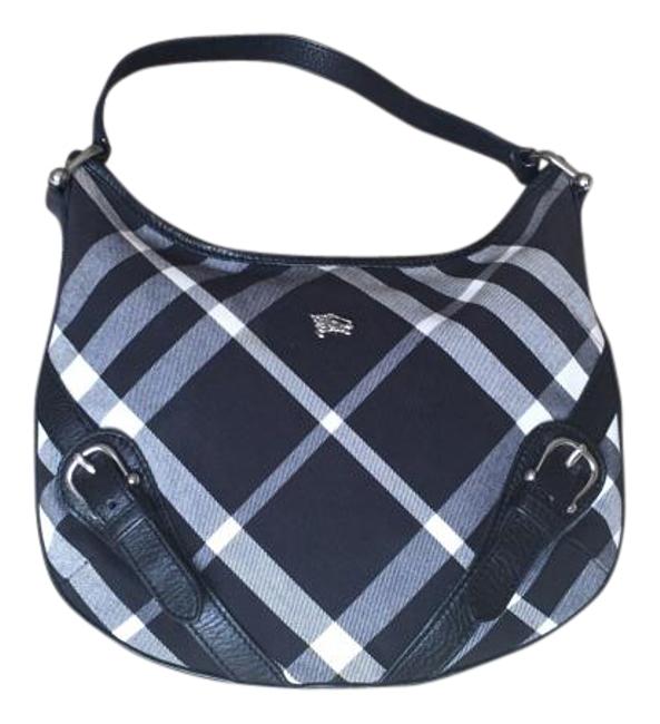 Burberry BlackWhite Novacheck Plaid Leather and Fabric Shoulder Bag
