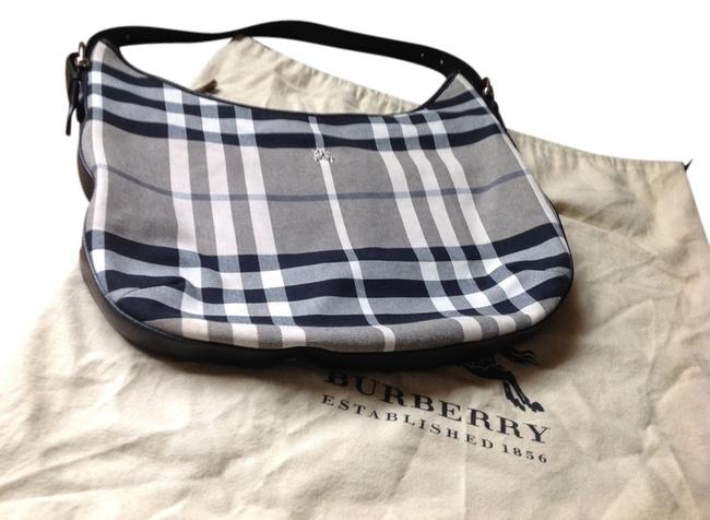 Burberry BlackWhiteBlue Canvas Shoulder Bag