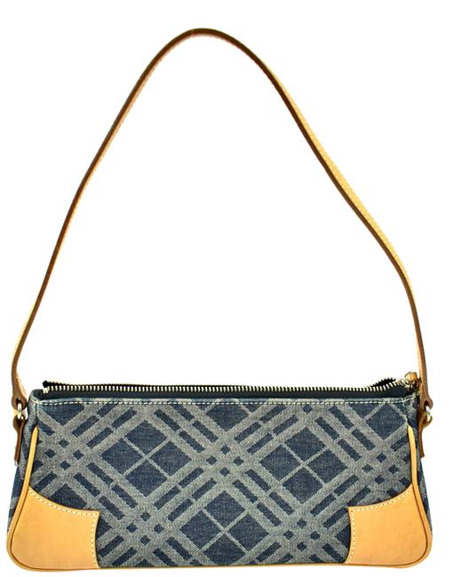 Burberry Blue Nova CheckTan Leather Shoulder Bag
