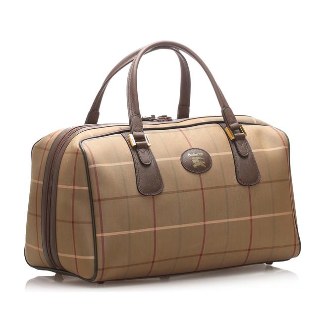 Burberry Boston Plaid Canvas Brown Leather Shoulder Bag
