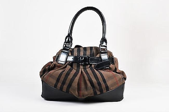 Burberry Brown Black Canvas Leather Nova Check Dual Handle Shoulder Bag