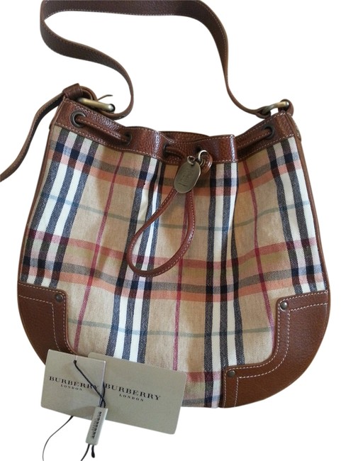 Burberry Brown Leather Linen Shoulder Bag