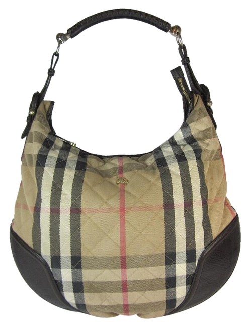 Burberry Hobo Brown Nova Check Large LeatherQuilted Canvas Shoulder Bag