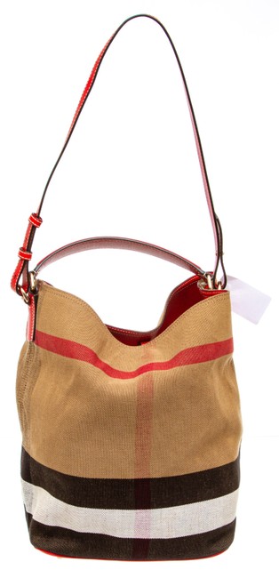 Burberry Bucket Check 495402 Brown Canvas Shoulder Bag