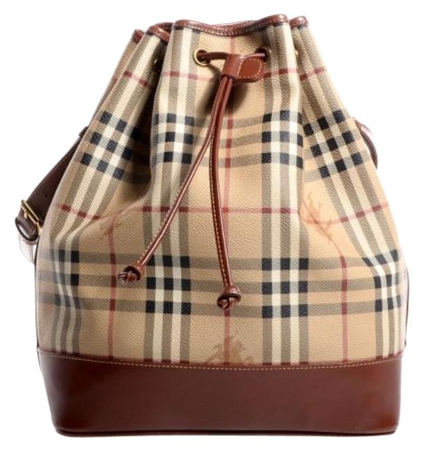 Burberry Bucket Haymarket Coated Canvas Leather Shoulder Bag