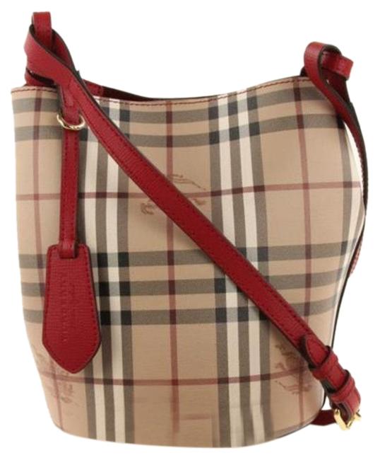 Burberry Crossbody Bucket Lorne Poppy Trim Red Coated Canvas Shoulder Bag