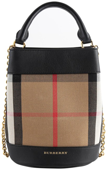 Burberry Bucket mini House Check Black Leather Shoulder Bag