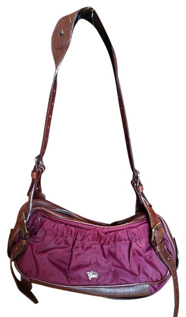 Burberry Burgundy Leather and Satin Shoulder Bag