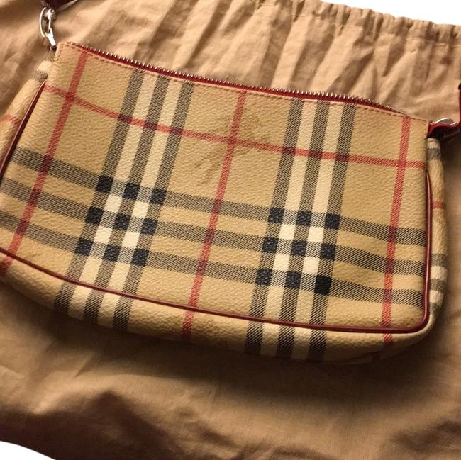 Burberry Burgundy Pochette BeigeRed Leather Shoulder Bag