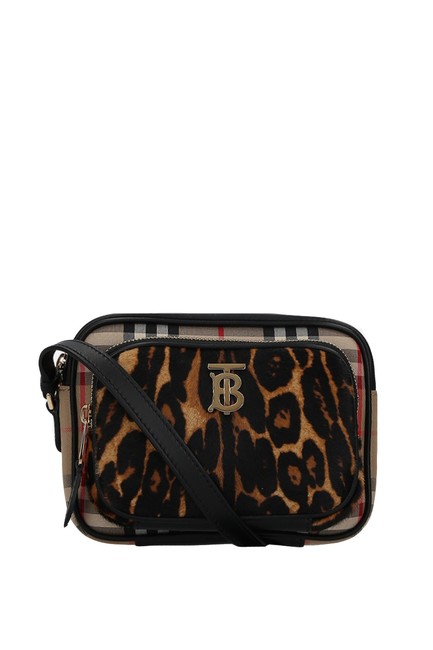 Burberry Camera Small Vintage Check and Leopard Beige Canvas Shoulder Bag