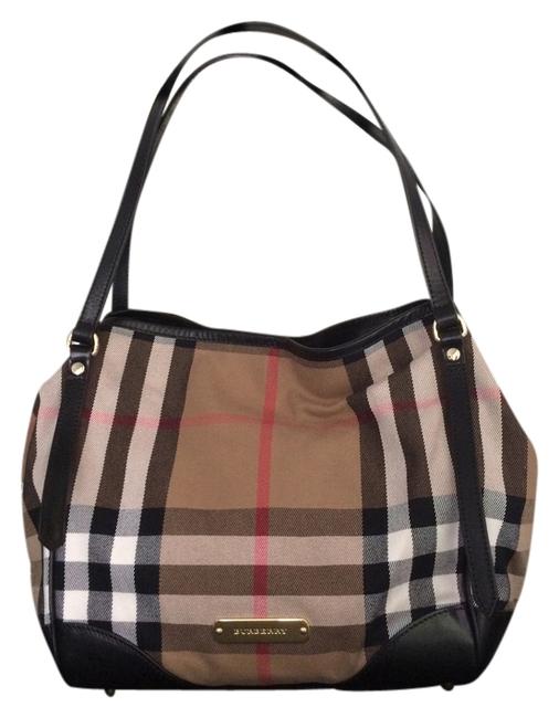 Burberry Canterbury Dark TanBlack CottonLeather Shoulder Bag