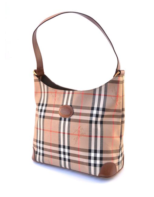 Burberry CanvasLeather Beige Check Canvas Shoulder Bag