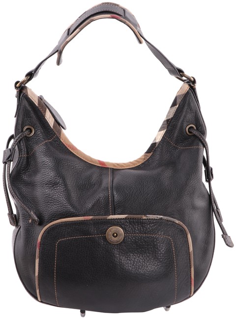 Burberry Check Black Leather Shoulder Bag