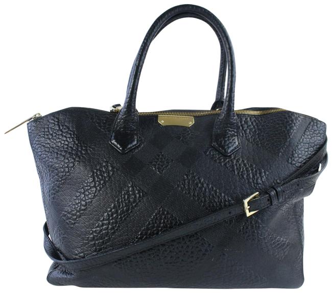 Burberry Check embossed 2way Tote 06burz0727 Black Leather Shoulder Bag