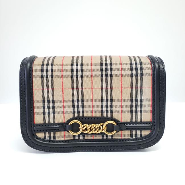 Burberry Check Link with Leather Trim Beige Cotton Shoulder Bag