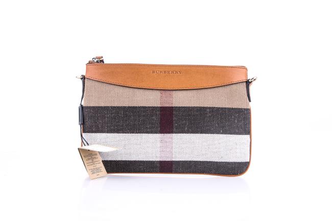 Burberry Check Peyton Wristlet Saddle Brown Canvas Shoulder Bag