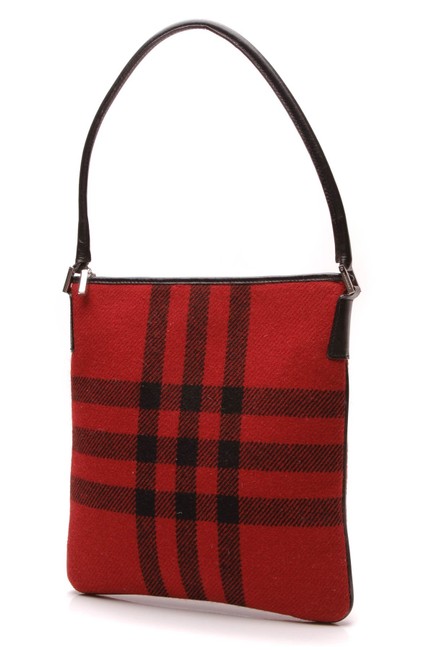 Burberry Check Red Wool Shoulder Bag