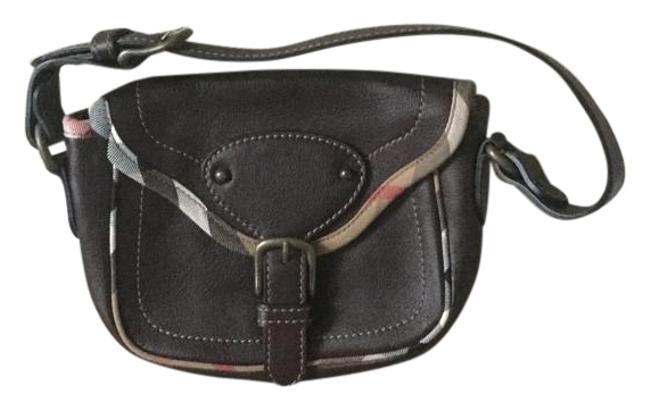 Burberry Chocolate Brown LeatherBurberry Plaid Canvas Shoulder Bag