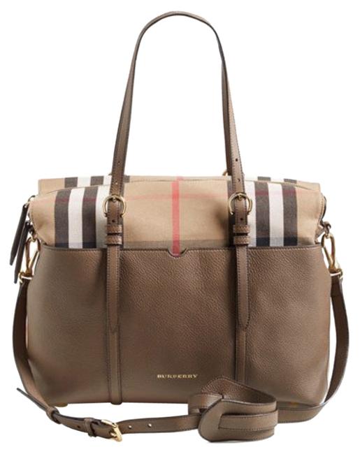 Burberry Classic CheckLeather Diaper Taupe Shoulder Bag