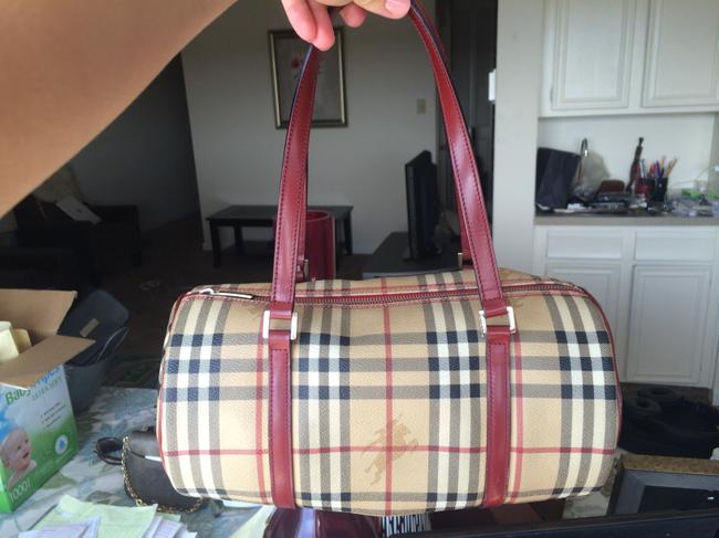 Burberry Classic Check Logo Beige Coated Canvas Shoulder Bag