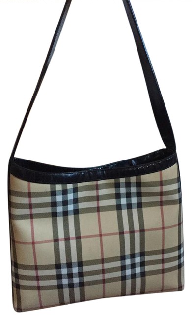 Burberry Classic Plaid Leather and Canvas Shoulder Bag