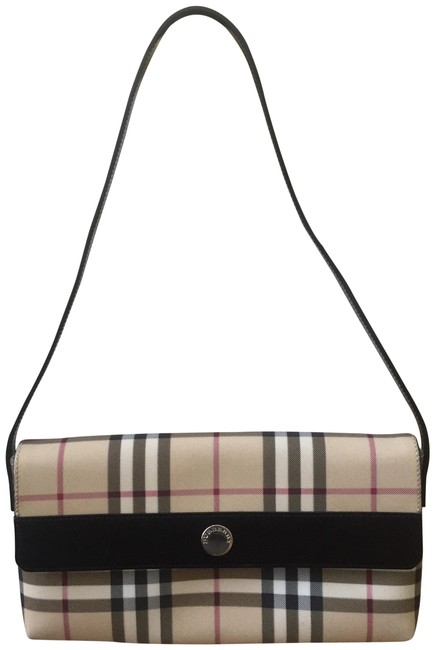 Burberry Black Red and Tan Coated Canvas Shoulder Bag