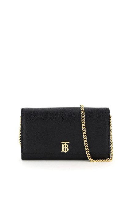 Burberry Cr New Tb Motif Chain Wallet Black Leather Shoulder Bag