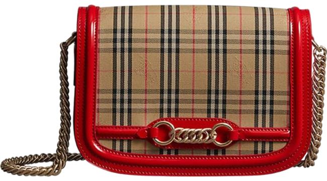 Burberry Crossbody Vintage Check Link Flap Brown Canvas Shoulder Bag