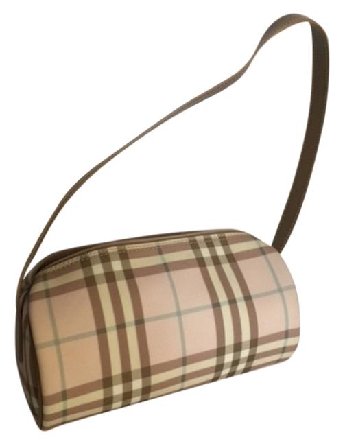 Burberry Designer Baguette Pink Tan Creme Shoulder Bag