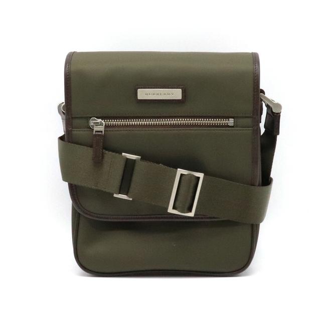 Burberry Diagonal Olive Green Dark Brown NylonLeather Shoulder Bag