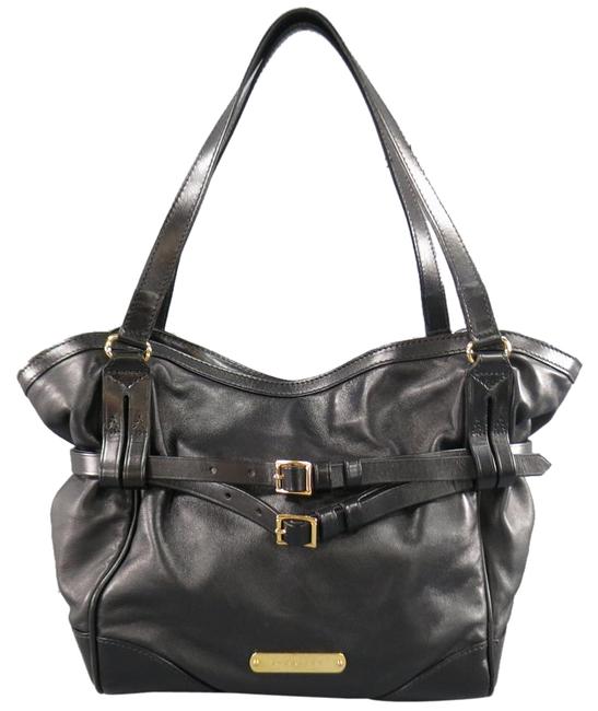 Burberry Double Belted Gold Buckle Black Leather Shoulder Bag