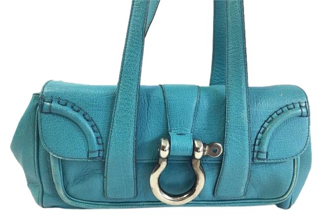 Burberry Double Strap Aqua Leather Shoulder Bag