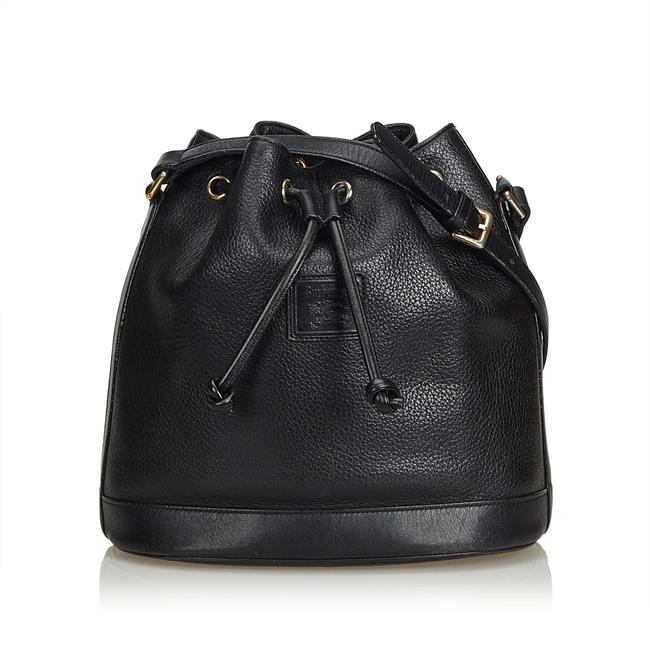 Burberry Bucket Drawstring United Kingdom Medium Black Leather Shoulder Bag