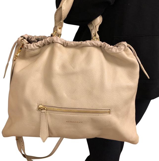 Burberry Drawstring Ivory Leather Shoulder Bag
