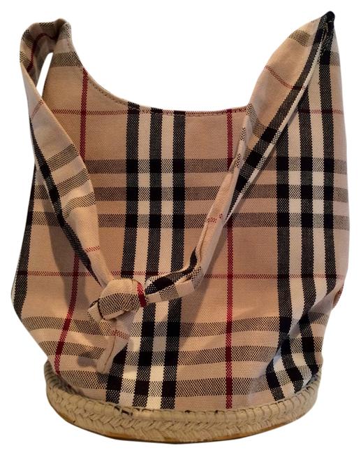 Burberry Bucket Espadrille Beige Canvas Shoulder Bag