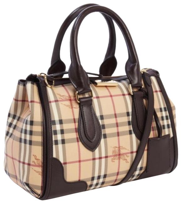 Burberry Gladstone Haymarket Tote Chocolate LeatherPvc Shoulder Bag