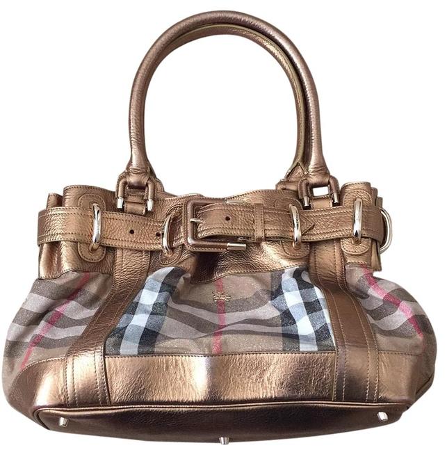 Burberry Gold LeatherCanvas Shoulder Bag