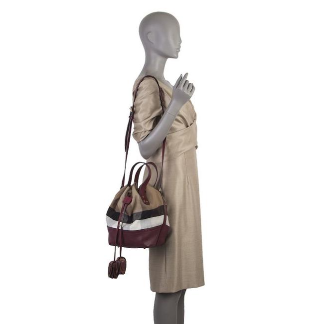Burberry Grainy Check Heston Tote Burgundy Red Canvas Shoulder Bag