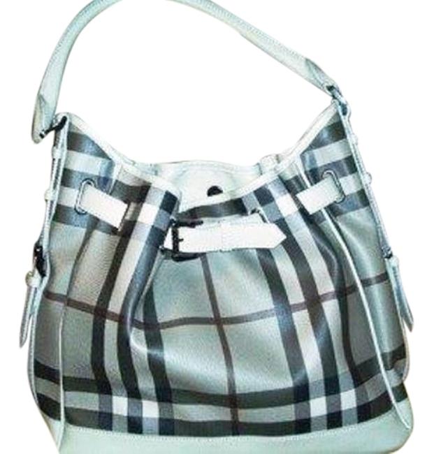 Burberry GrayBeigeBlackMaroon Canvas Leather Shoulder Bag