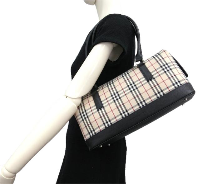 Burberry Hand CanvasLeather BlackBeige LeatherCanvas Shoulder Bag