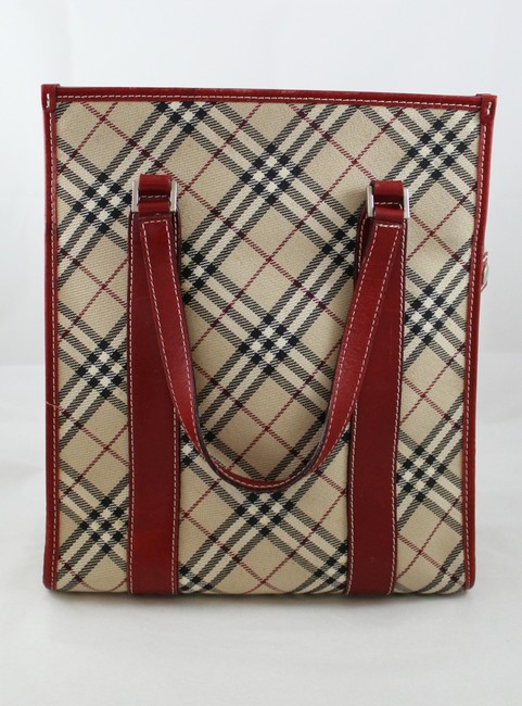Burberry Handbag TanRed CanvasLeather Shoulder Bag
