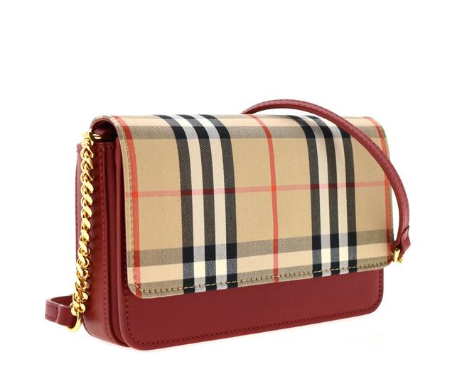 Burberry Hayes Vintage Check Red Leather Shoulder Bag