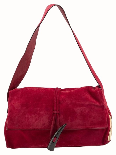 Burberry Haymarket Check84298 Tan Red Coated Canvas Suede Shoulder Bag
