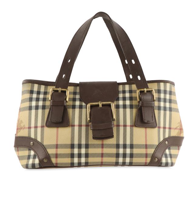 Burberry Haymarket Check Buckle Beige Coated Canvas Shoulder Bag