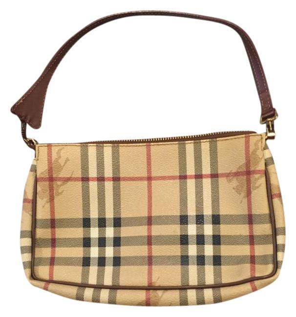 Burberry Haymarket Check Pochette Tan Red Black White Pvc Shoulder Bag